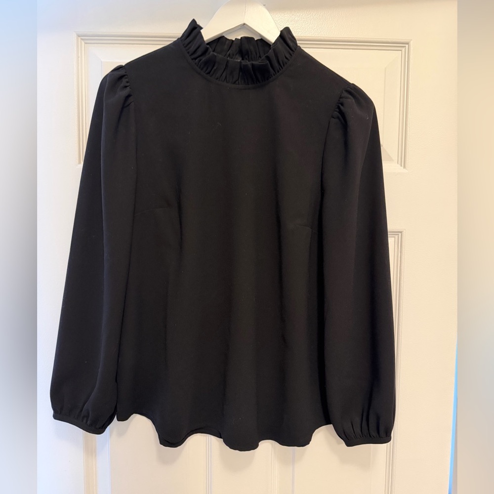 J. Crew Black Ruffle Neck Blouse